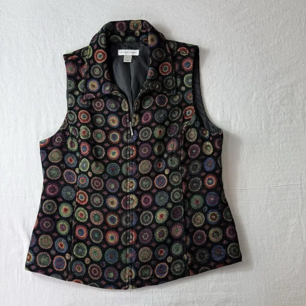 Christopher & Banks Vest Women Art To Wear Circle Geometric‎ Pattern Collar Sz M